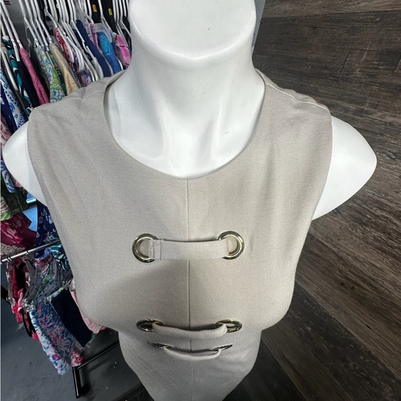 Carmen Marc Valvo Cream Sheath Mini Dress Cap Sleeves - Picture 4 of 14